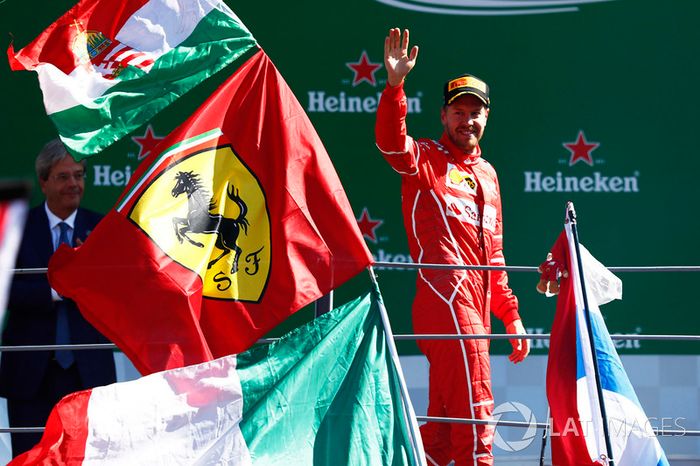 Podium: third place Sebastian Vettel, Ferrari SF70H