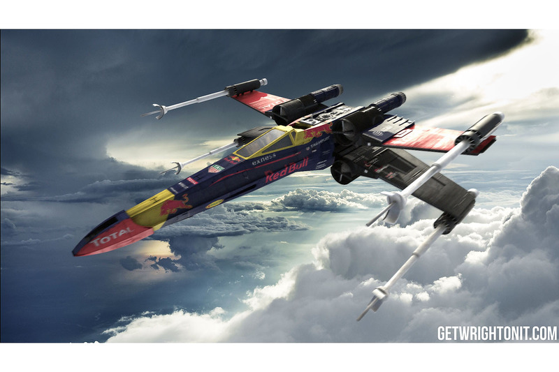 Star Wars X-Wing con la decoración de Red Bull Racing