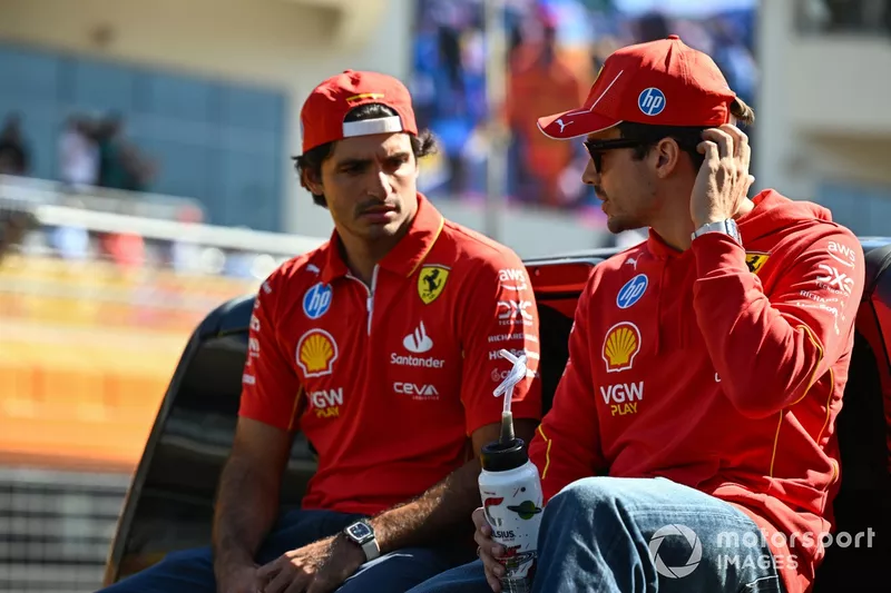 Charles Leclerc, Scuderia Ferrari and Carlos Sainz, Scuderia Ferrari on the drivers parade