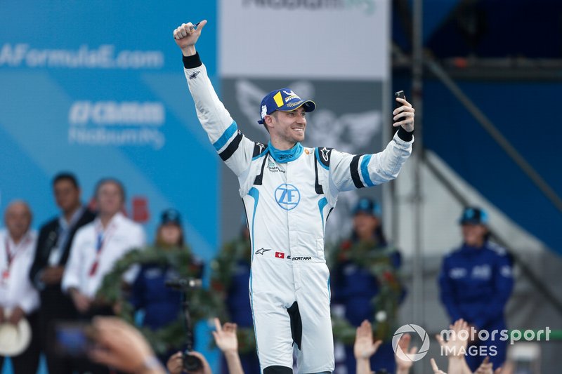 Edoardo Mortara  Venturi Formula E, 3rd position, celebrates as he approaches the podium