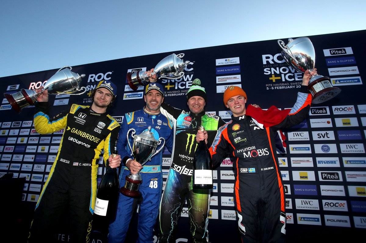 Podium: Colton Herta, Jimmie Johnson, Petter Solberg, Oliver Solberg