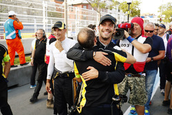 Jean-Eric Vergne, Techeetah, celebrates with his team after winning the race