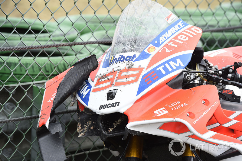 La moto endommagée de Jorge Lorenzo
