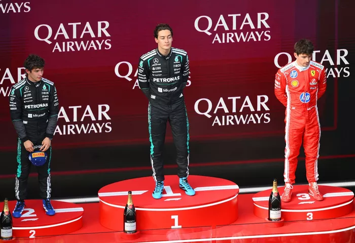 Charles Leclerc, Ferrari, George Russell, Mercedes, Andrea Kimi Antonelli, Mercedes