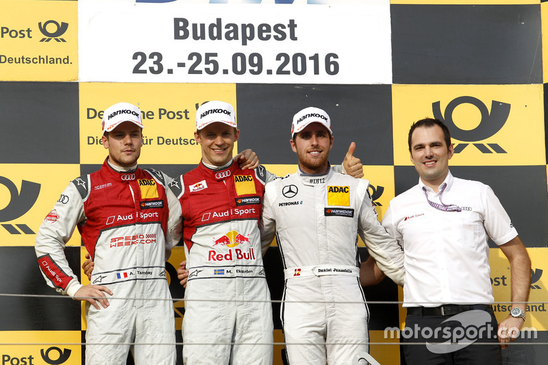 Podium: Sieger Mattias Ekström, Audi Sport Team Abt Sportsline, Audi A5 DTM; 2. Adrien Tambay, Audi Sport Team Rosberg, Audi RS 5 DTM; Daniel Juncadella, Mercedes-AMG Team HWA, Mercedes-AMG C63 DTM