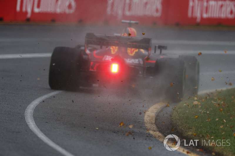 Leaves are thrown up by Max Verstappen, Red Bull Racing RB14 Tag Heuer