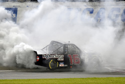 Brett Moffitt, Hattori Racing Enterprises, Toyota Tundra celebrates his win with a burnout
