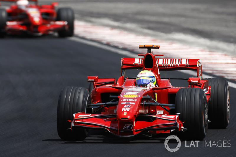 Felipe Massa, Ferrari F2007, leads Kimi Raikkonen, Ferrari F2007