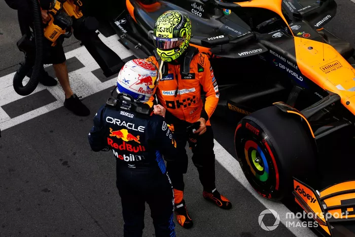 Max Verstappen, Red Bull Racing, Lando Norris, McLaren F1 Team, en Parc Ferme 