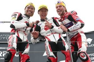 Ai Ogura, Honda Team Asia, Somkiat Chantra, Honda Team Asia, Jake Dixon, GasGas Aspar Team podium
