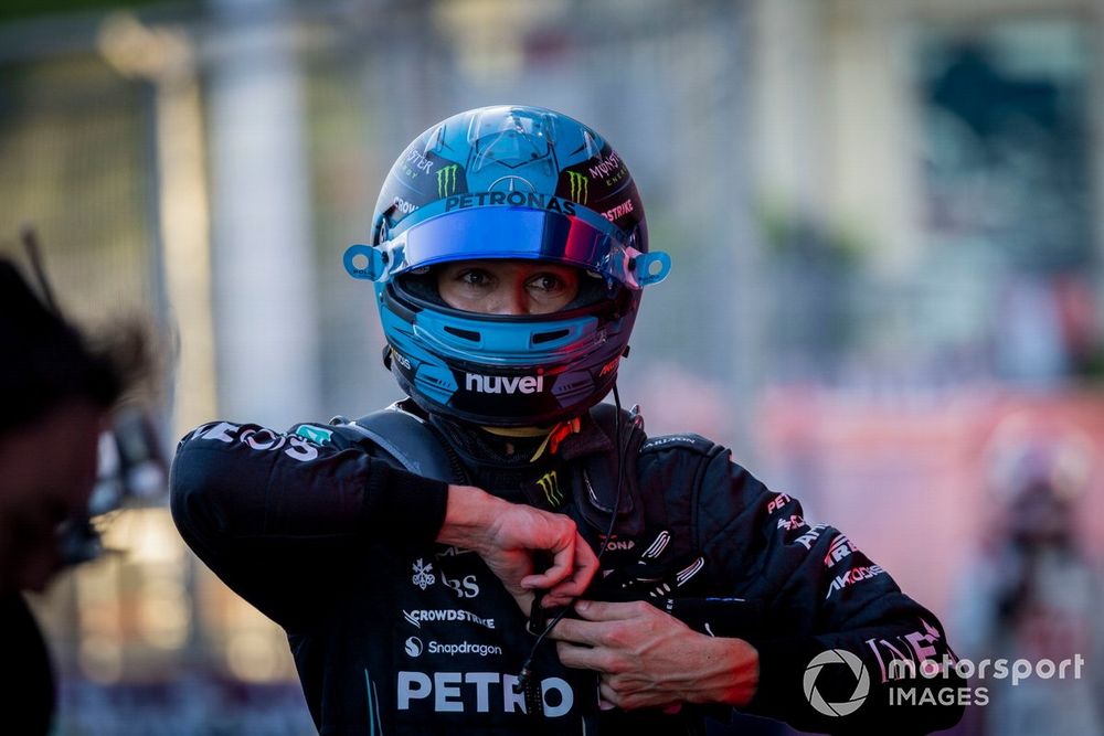 George Russell, Mercedes-AMG, in Parc Ferme after the Sprint race