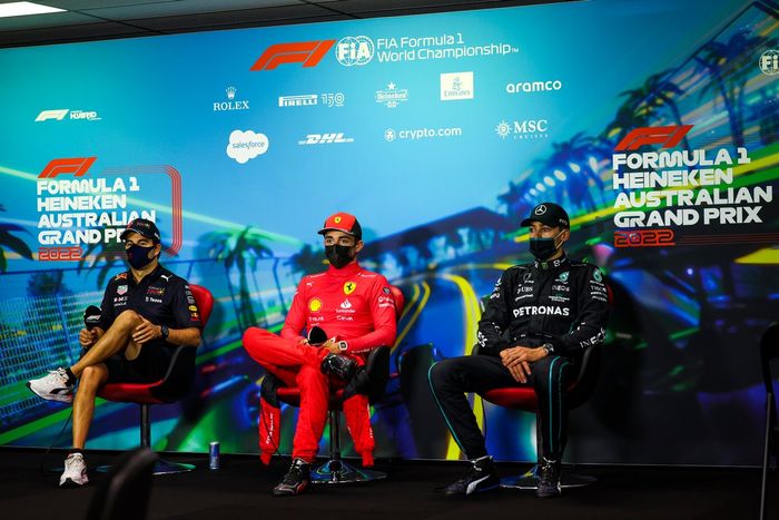 El ganador, Charles Leclerc, Ferrari, Sergio Pérez, Red Bull Racing, George Russell, Mercedes-AMG