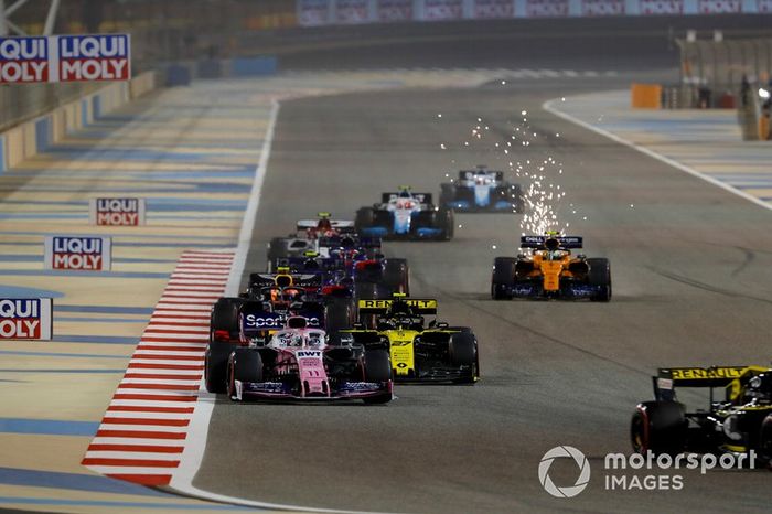 Daniel Ricciardo, Renault R.S.19, Sergio Pérez, Racing Point RP19, Nico Hulkenberg, Renault R.S. 19, Pierre Gasly, Red Bull Racing RB15, y Lando Norris, McLaren MCL34