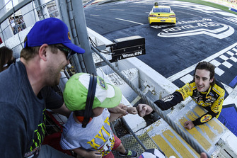 Ryan Blaney, Team Penske, Ford Fusion Menards/Pennzoil, celebrates after winning.