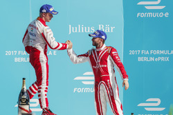 Nick Heidfeld, Mahindra Racing, congratulates Felix Rosenqvist, Mahindra Racing, on the podium