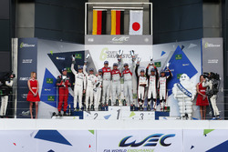 The podium (L to R): Marc Lieb, Romain Dumas, Neel Jani, #02 Porsche Team Porsche 919 Hybrid, secon