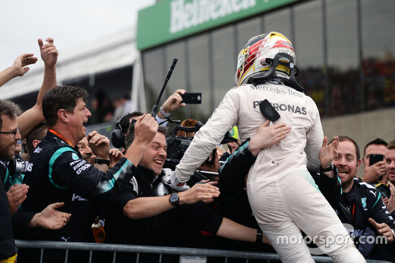 Race winner Lewis Hamilton, Mercedes AMG F1 celebrates in parc ferme