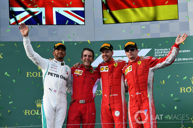 Lewis Hamilton, Mercedes AMG F1, 2nd position, Inaki Rueda, Race Strategist, Ferrari, Sebastian Vett