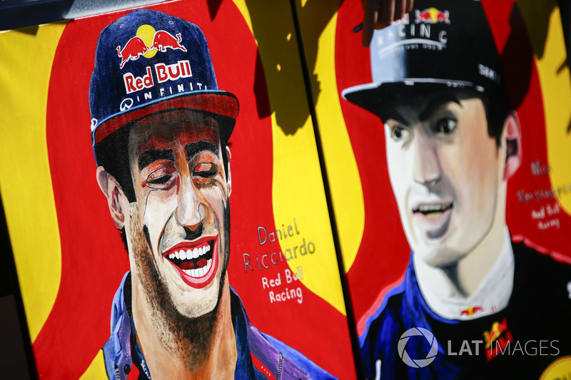 A fan's paintings of Daniel Ricciardo, Red Bull Racing, and Max Verstappen, Red Bull Racing