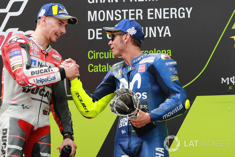 Podio: ganador de la carrera Jorge Lorenzo, Ducati Team, tercer lugar Valentino Rossi, Yamaha Factory Racing