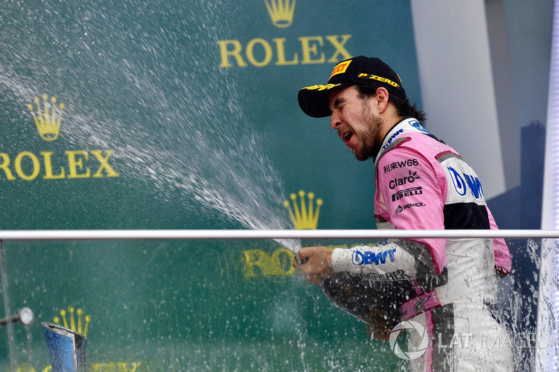 Tercero, Sergio Perez, Force India celebra