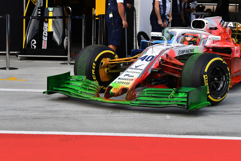 Robert Kubica, Williams FW41, avec de la peinture aéro flow-viz sur la voiture