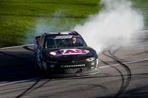John Hunter Nemechek, Chip Ganassi Racing, Chevrolet Camaro Chevrolet Fire Alarm Services, Inc. celebrates