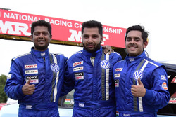 Race winner Karminder Singh, second place Ishaan Dodhiwala, third place Aditya Pawar