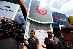 Romain Grosjean, Haas F1 Team, talks to the media