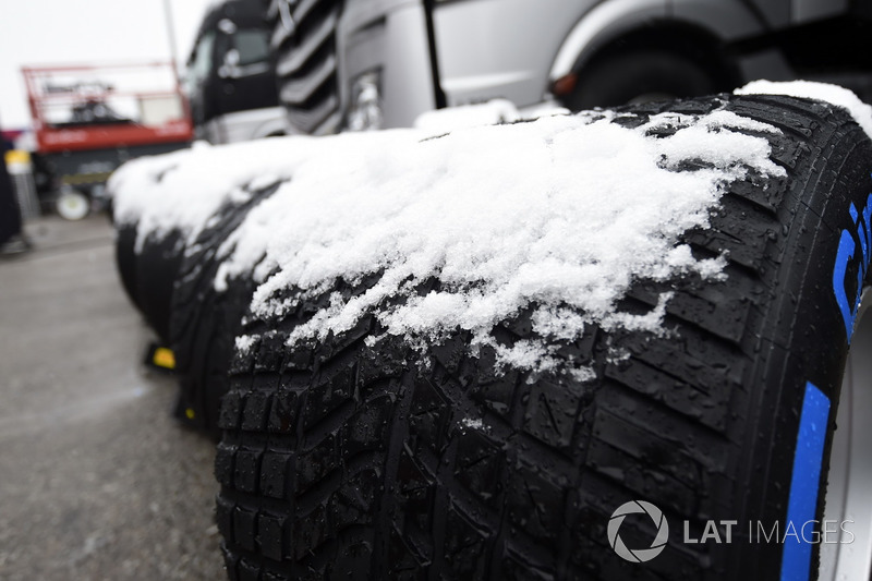 Snow covered Pirelli tyres