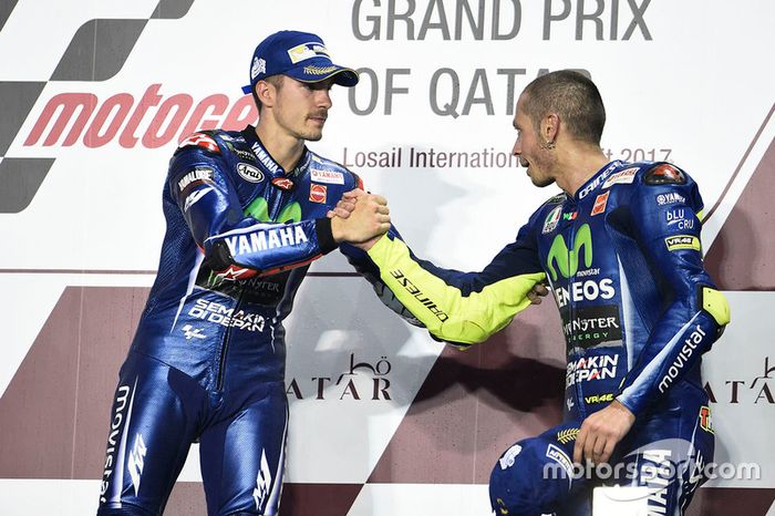 Podio: Maverick Viñales, Yamaha Factory Racing, Valentino Rossi, Yamaha Factory Racing