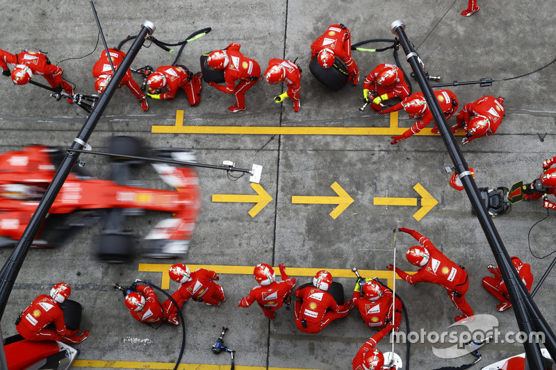 Sebastian Vettel, Ferrari SF70H, makes a stop