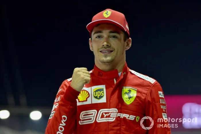 Pole man Charles Leclerc, Ferrari, festeggia