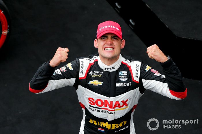 Ganador Rinus VeeKay, Ed Carpenter Racing Chevrolet celebra