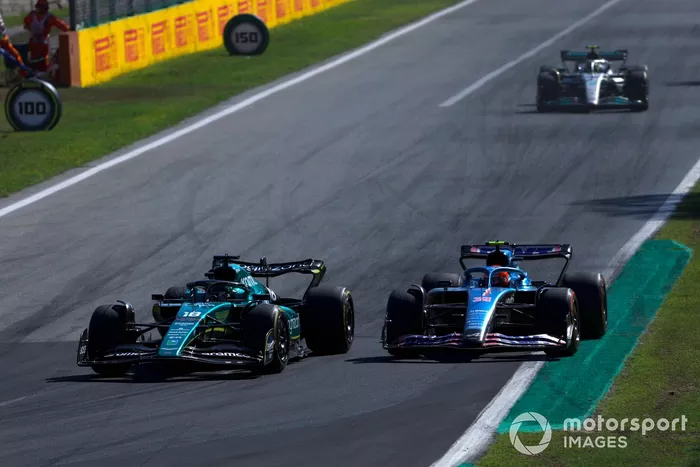 Lance Stroll, Aston Martin AMR22, lucha con Esteban Ocon, Alpine A522