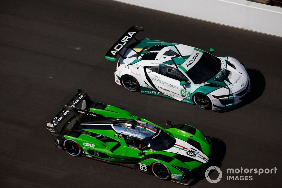 #63 Iron Lynx Lamborghini SC63: Matteo Cairoli, Andrea Caldarelli, Romain Grosjean, #66 Gradient Racing Acura NSX GT3: Sheena Monk, Tati Calderon, Stevan McAleer