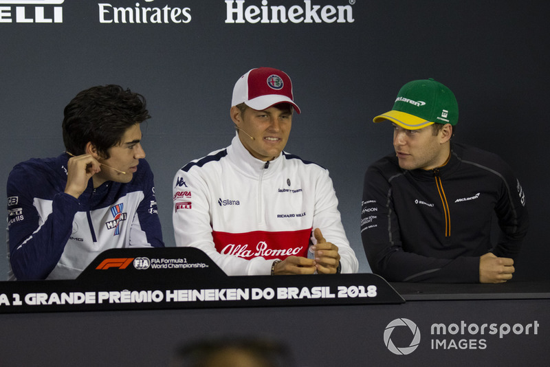 Lance Stroll, Williams Racing, Marcus Ericsson, Sauber and Stoffel Vandoorne, McLaren in the press conference
