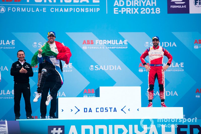 Winner Antonio Felix da Costa, BMW I Andretti Motorsports leaps onto the podium
