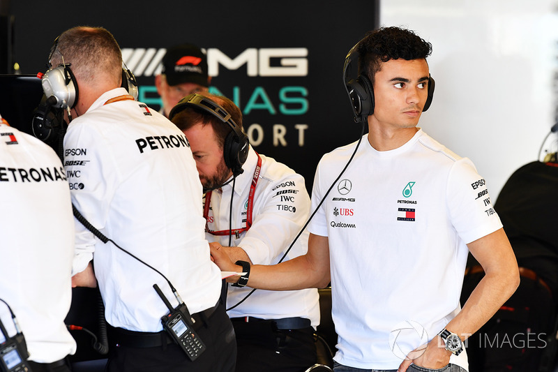 Pascal Wehrlein, in the Mercedes AMG F1 garage