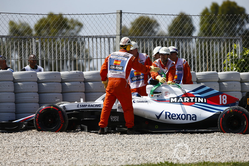 Lance Stroll, Williams FW41, tras su accidente en FP1