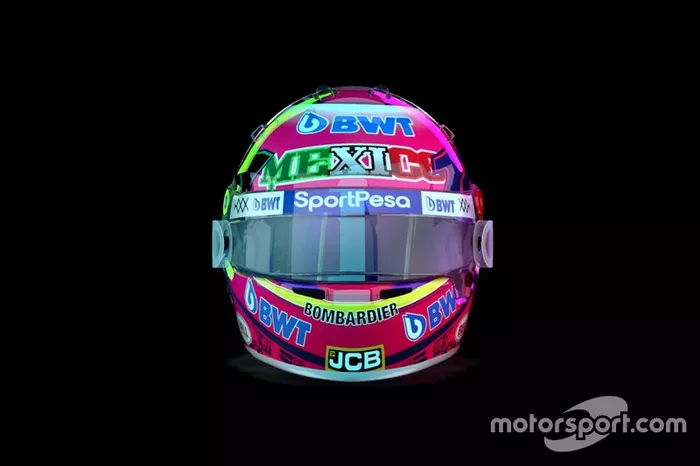 El casco de Sergio Pérez, Racing Point, para el GP de México