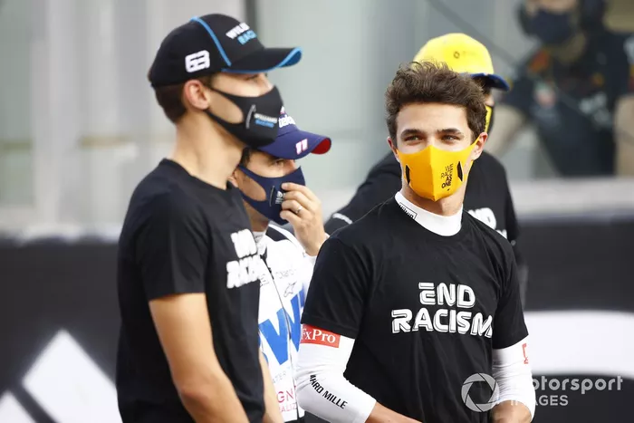George Russell, Williams Racing, e Lando Norris, McLaren