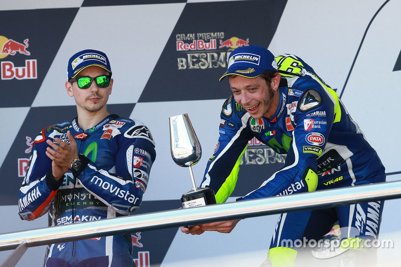 Podium: winner Valentino Rossi, Yamaha Factory Racing, second place Jorge Lorenzo, Yamaha Factory Racing