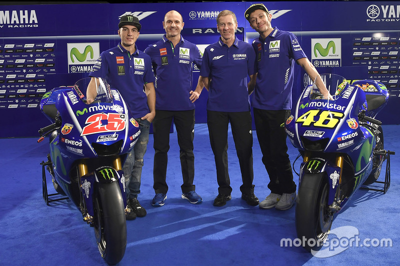 Lin Jarvis, directeur général Yamaha Factory Racing, Massimo Meregalli, directeur de l'équipe Yamaha Factory Racing , Valentino Rossi, Yamaha Factory Racing, Maverick Viñales, Yamaha Factory Racing