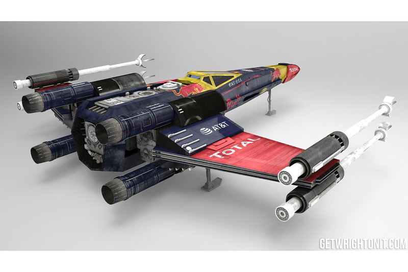 X-Wing de Star Wars avec une livrée Red Bull