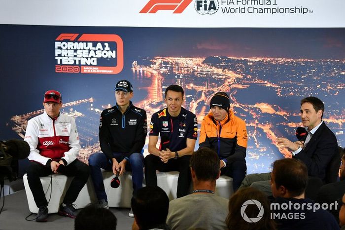 Kimi Raikkonen, Alfa Romeo, George Russell, Williams Racing, Alexander Albon, Red Bull Racing y Lando Norris, McLaren en la conferencia de prensa 
