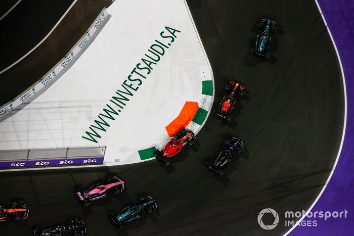 Fernando Alonso, Aston Martin AMR23, Sergio Pérez, Red Bull Racing RB19, George Russell, Mercedes F1 W14, Carlos Sainz, Ferrari SF-23, Esteban Ocon, Alpine A523