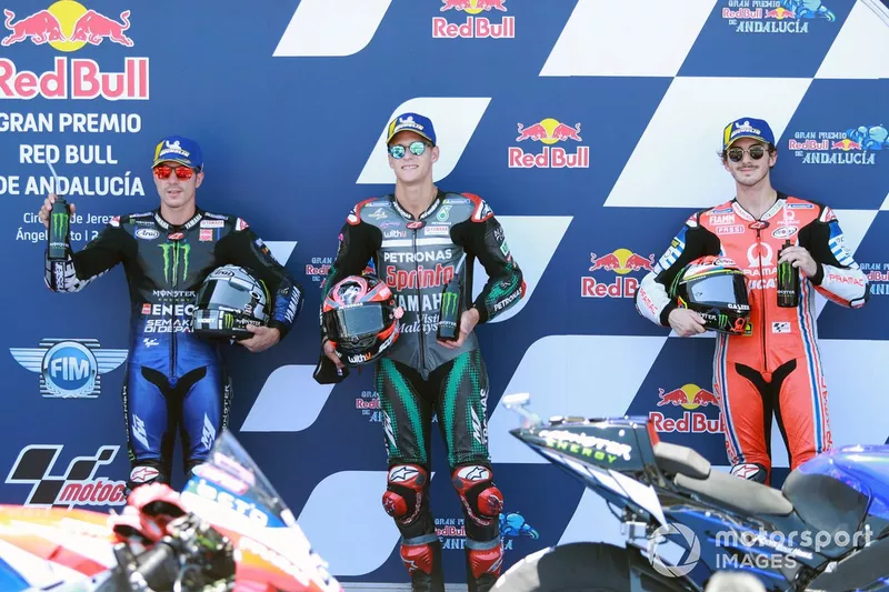 Pole position Fabio Quartararo, Petronas Yamaha SRT, secondo posto Maverick Vinales, Yamaha Factory Racing, terzo posto Francesco Bagnaia, Pramac Racing