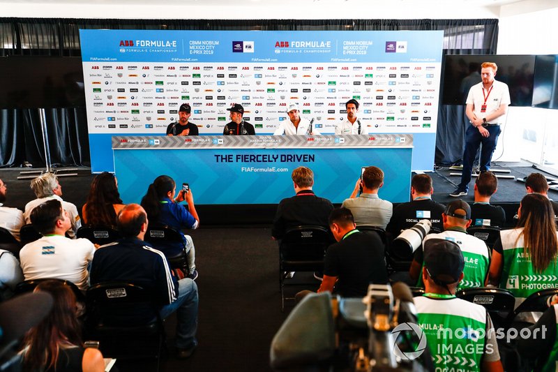Jean-Eric Vergne, DS TECHEETAH,Sébastien Buemi, Nissan e.Dams,Nelson Piquet Jr., Panasonic Jaguar Racing, and Lucas Di Grassi, Audi Sport ABT Schaeffler in the press conference