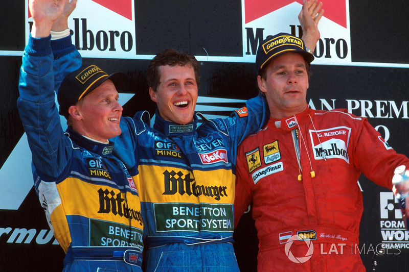 Podyum: Yarış galibi Michael Schumacher, Benetton, 2. Johnny Herbert, Benetton, 3. Gerhard Berger, Ferrari